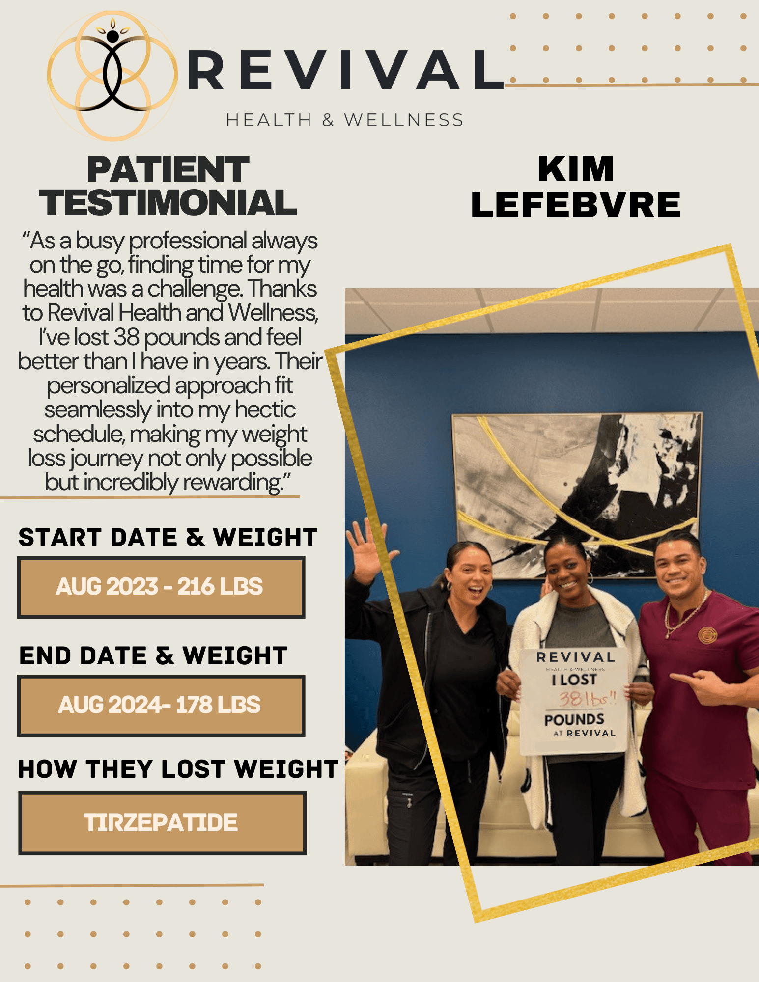 Kim Lefebvre - Revival Health & Wellness patient testimonial