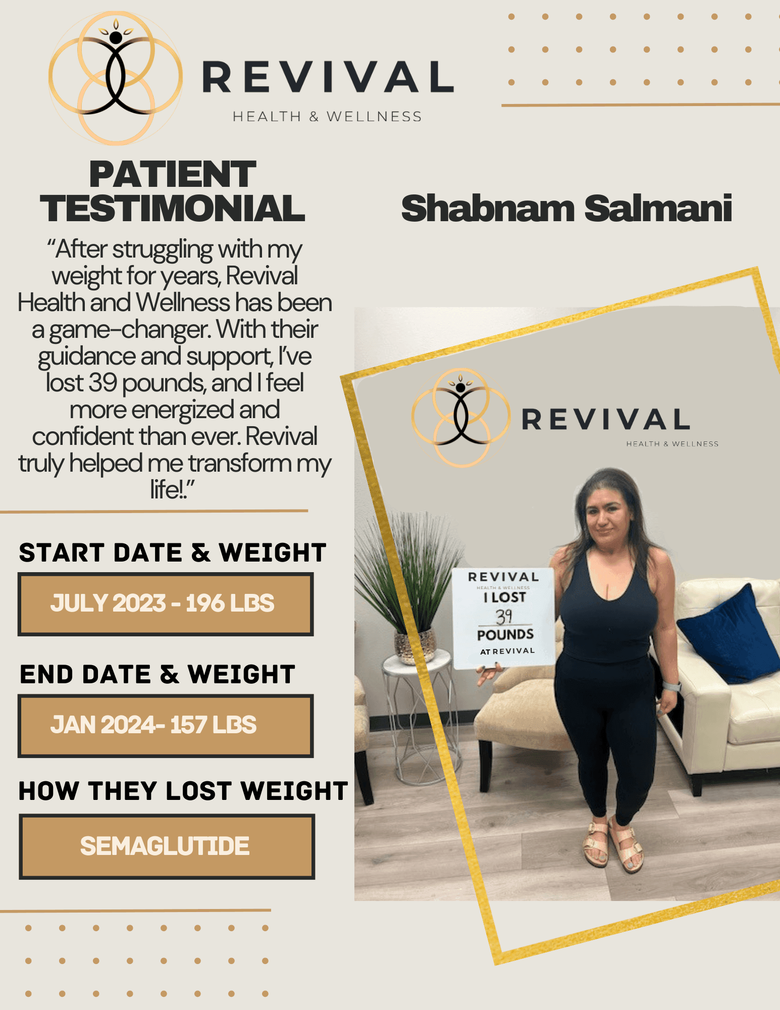 Shabnam Salmani - Revival Health & Wellness patient testimonial