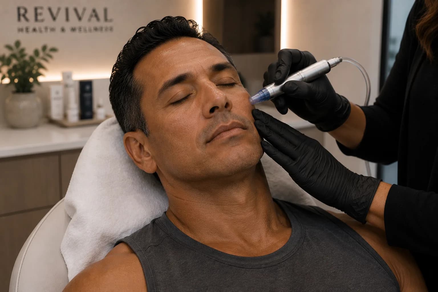 Provider performing a microneedling treatment on a patient at Revival Health & Wellness