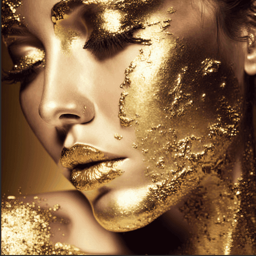 Close-up portrait with gold leaf makeup in the homepage hero