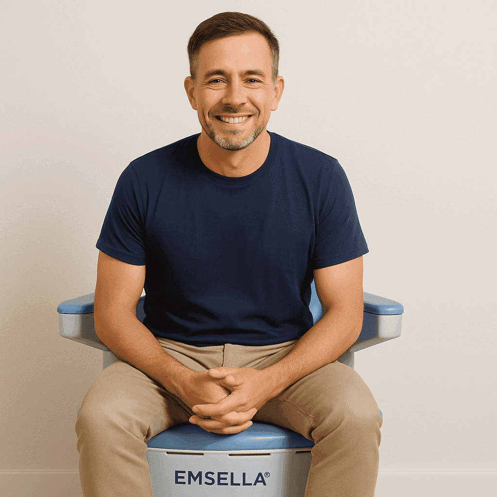 EMSELLA chair before-and-after result for a male patient